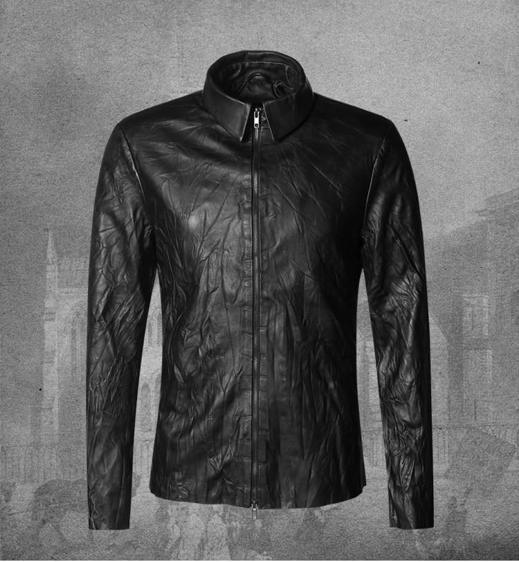 Men's Spring/Autumn Retro Genuine Leather Zippered Slim Jacket With Stand Collar