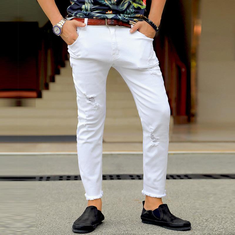 Men's Autumn White Slim Stretch Pants