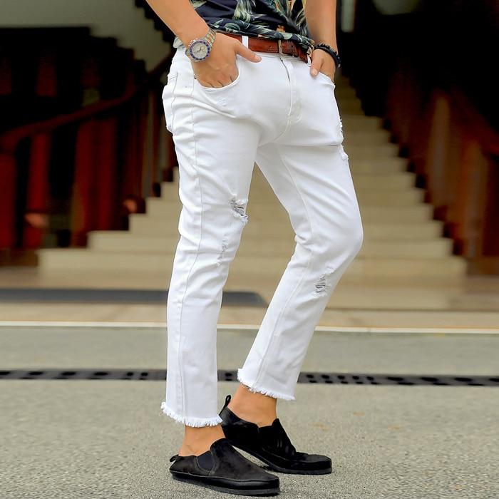 Men's Autumn White Slim Stretch Pants