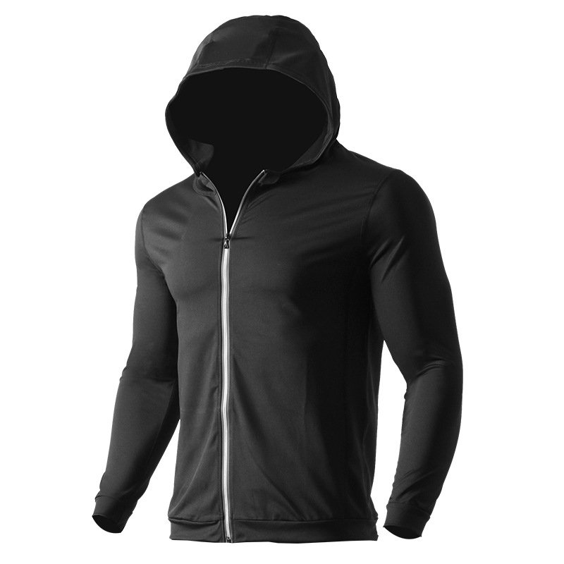 Sport Zip Up Hooded Tops Solid Color Running Casual Hoodies for Mens