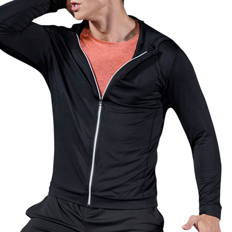 Sport Zip Up Hooded Tops Solid Color Running Casual Hoodies for Mens