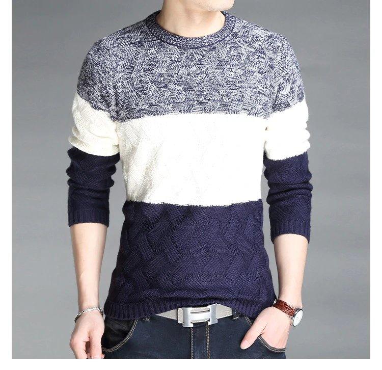 Men's Winter Knitted Twist Casual Striped Pullover