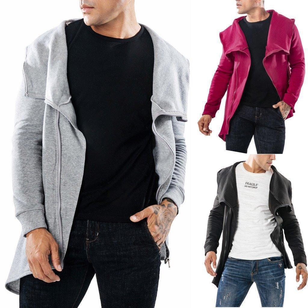 Mens Mid-long Casual Zipper Up Design Hooded Sweatshirts for Men