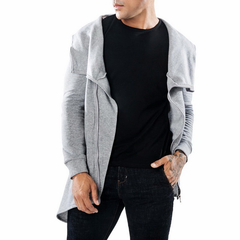 Mens Mid-long Casual Zipper Up Design Hooded Sweatshirts for Men