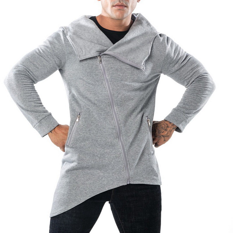 Mens Mid-long Casual Zipper Up Design Hooded Sweatshirts for Men