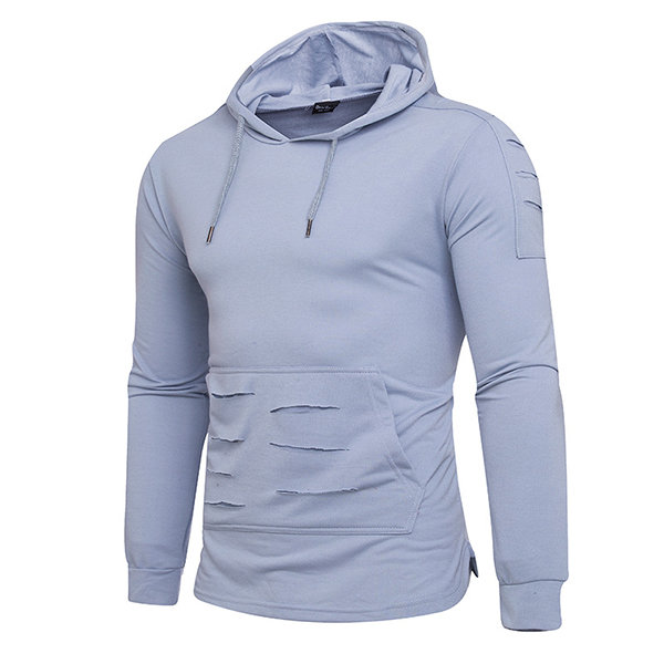 Mens Casual Solid Long Sleeve Hoodie with Hole