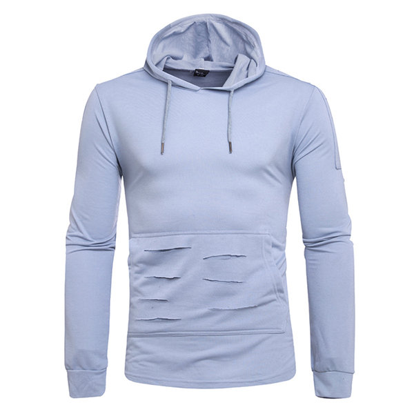 Mens Casual Solid Long Sleeve Hoodie with Hole