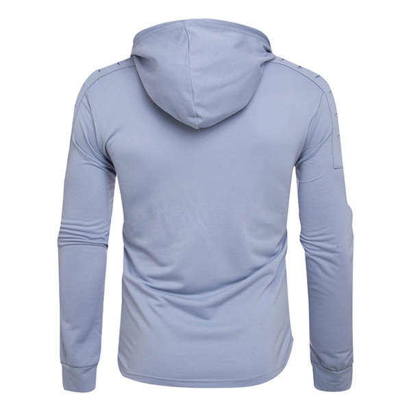 Mens Casual Solid Long Sleeve Hoodie with Hole