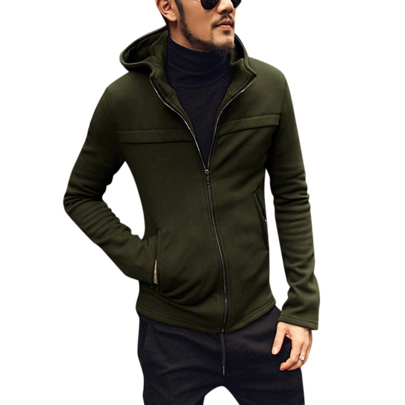 Casual Hoodie Sweatshirt Side Pocket Zip Up Long Sleeve Coat for Men