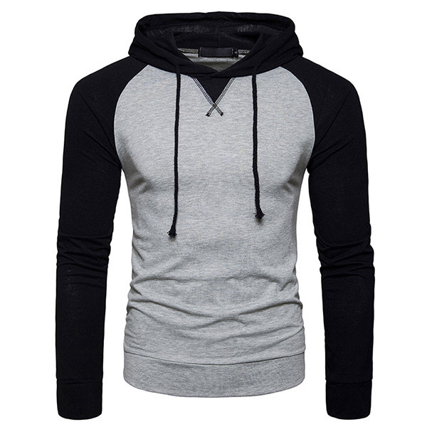 Mens Sport Hoodies Hit Color Long-sleeve Casual Hooded Tops