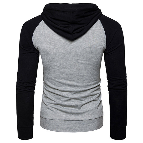 Mens Sport Hoodies Hit Color Long-sleeve Casual Hooded Tops