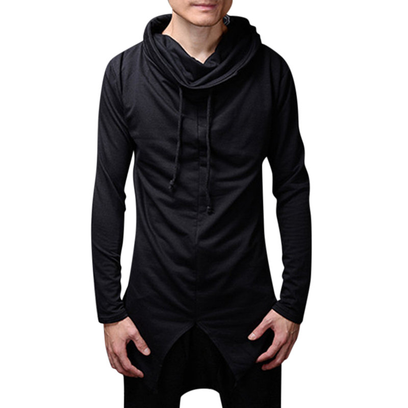 Mens Mid Length Irregular Hem Drawstring Breathable Cotton Hoodies