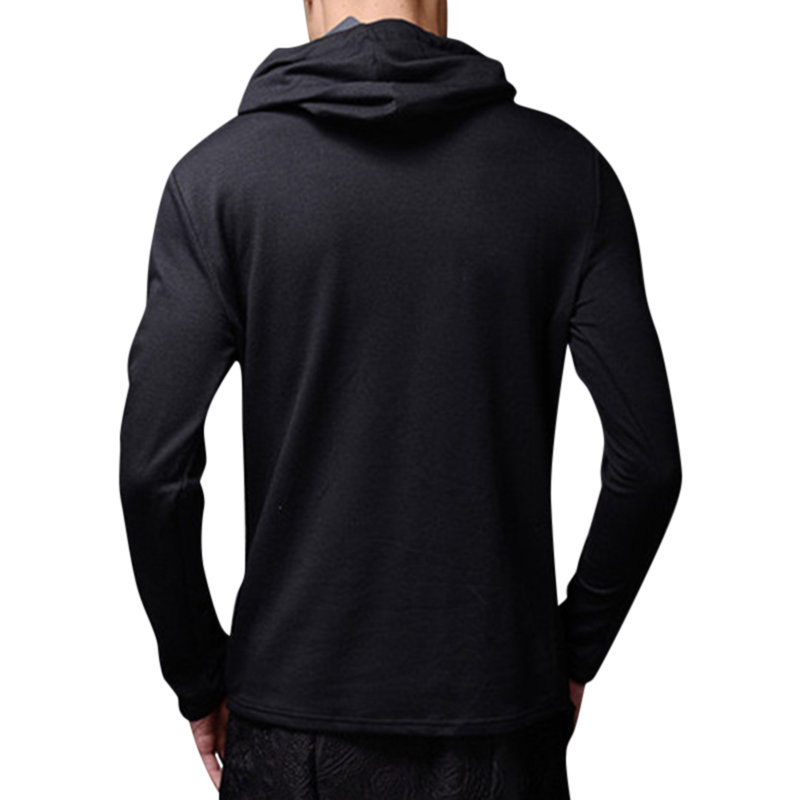 Mens Mid Length Irregular Hem Drawstring Breathable Cotton Hoodies