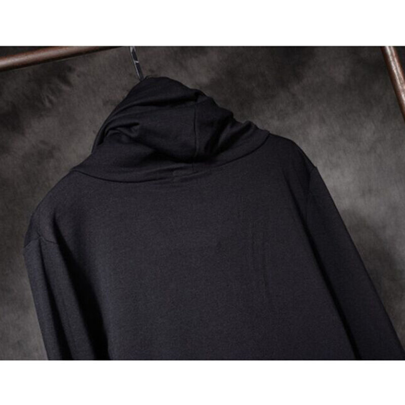 Mens Mid Length Irregular Hem Drawstring Breathable Cotton Hoodies