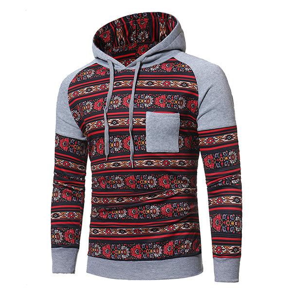 Mens Hooded Folk-custom Totem Printed Long Sleeve Casual Cotton Hoodies