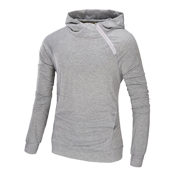 Mens Fashion Hooded Tops Solid Color Side Zipper Casual Sport Hoodies