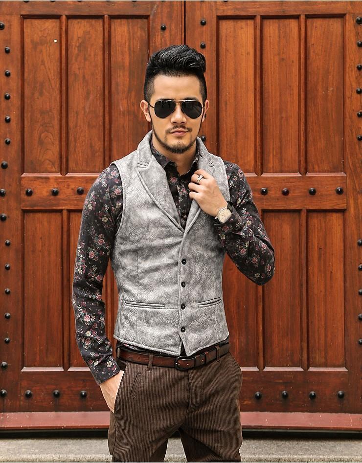 Men's Spring/Autumn Faux Leather Single-Breasted Slim Vest