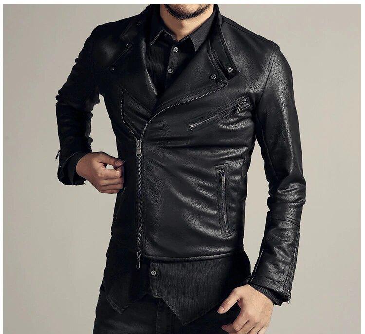 Men's Autumn/Winter Faux Leather Slim Short Motorcycle Jacket