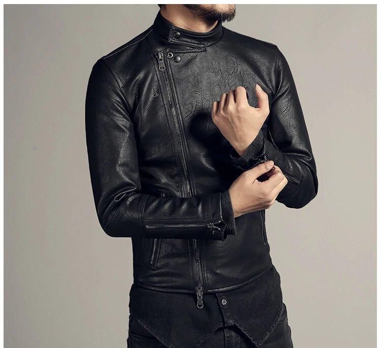 Men's Autumn/Winter Faux Leather Slim Short Motorcycle Jacket