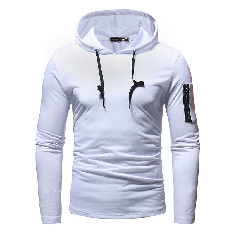 Mens Fashion Sports Solid Color Arm Zipper Decoration Stiching Hoodies