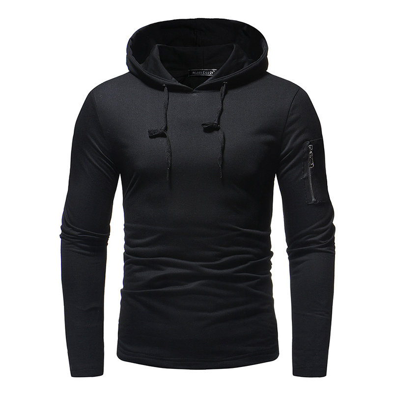 Mens Fashion Sports Solid Color Arm Zipper Decoration Stiching Hoodies