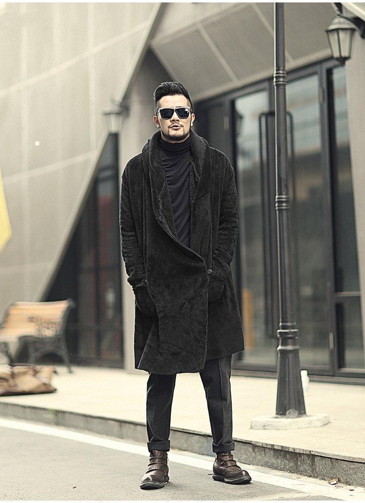 Men's Winter Warm Plush Cashmere Long Loose Hooded Coat