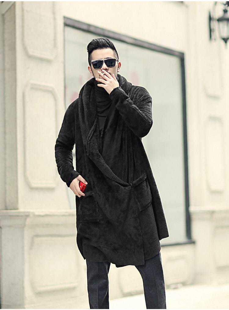 Men's Winter Warm Plush Cashmere Long Loose Hooded Coat