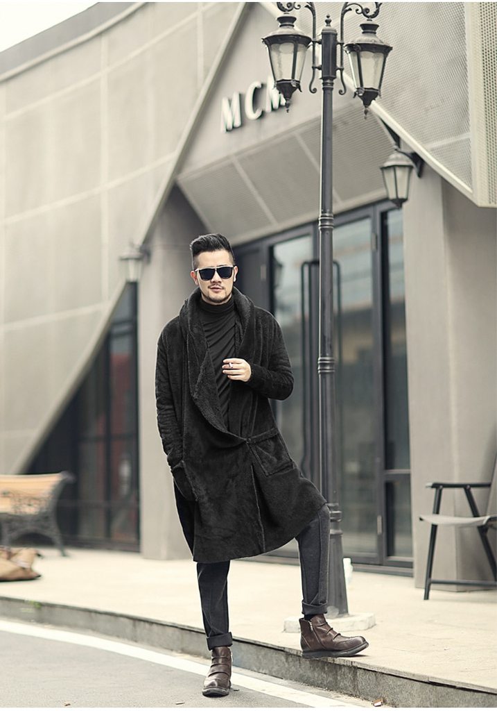 Men's Winter Warm Plush Cashmere Long Loose Hooded Coat