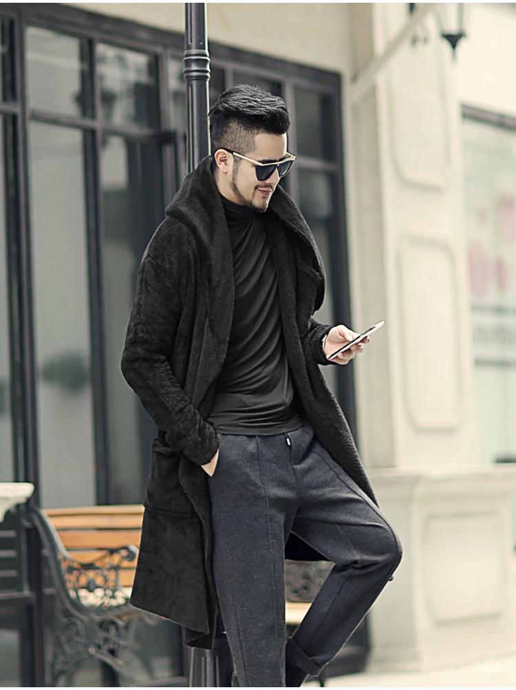 Men's Winter Warm Plush Cashmere Long Loose Hooded Coat