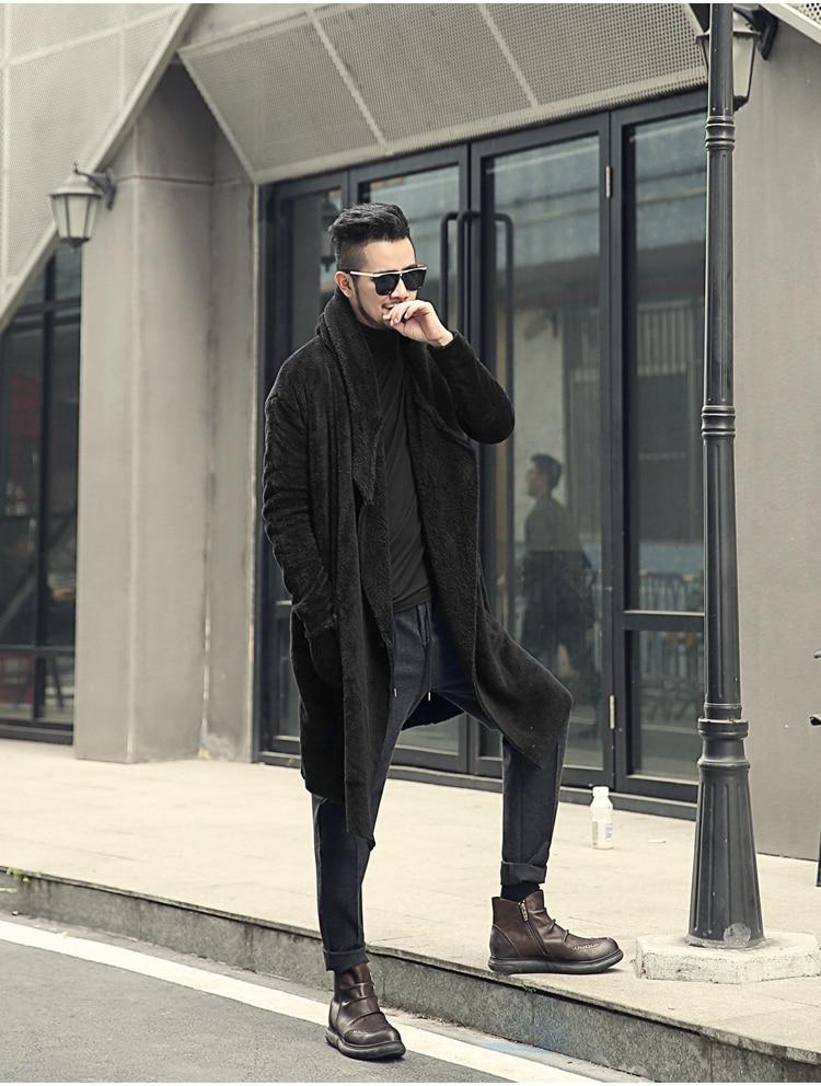 Men's Winter Warm Plush Cashmere Long Loose Hooded Coat