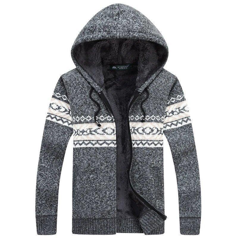 Men's Winter Warm Fleece Knitted Sweater | Men's Hooded Cardigan