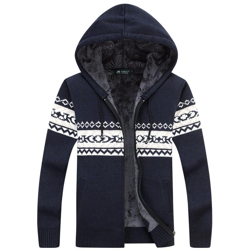 Men's Winter Warm Fleece Knitted Sweater | Men's Hooded Cardigan