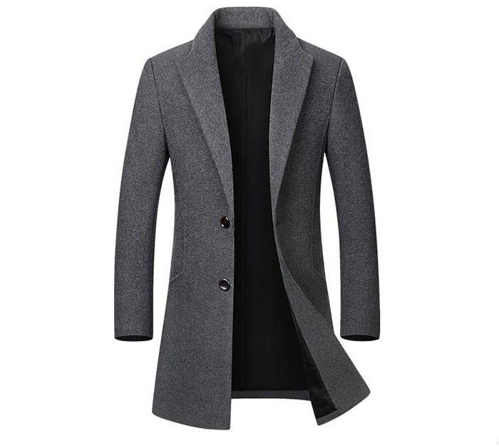 Men's Autumn/Winter Woolen Slim Trench Coat With Turn-Down Collar