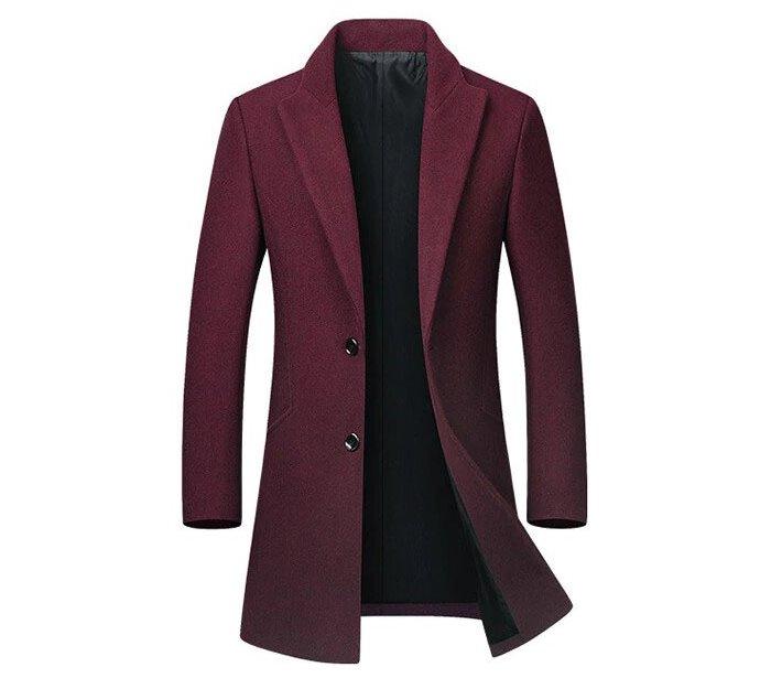 Men's Autumn/Winter Woolen Slim Trench Coat With Turn-Down Collar