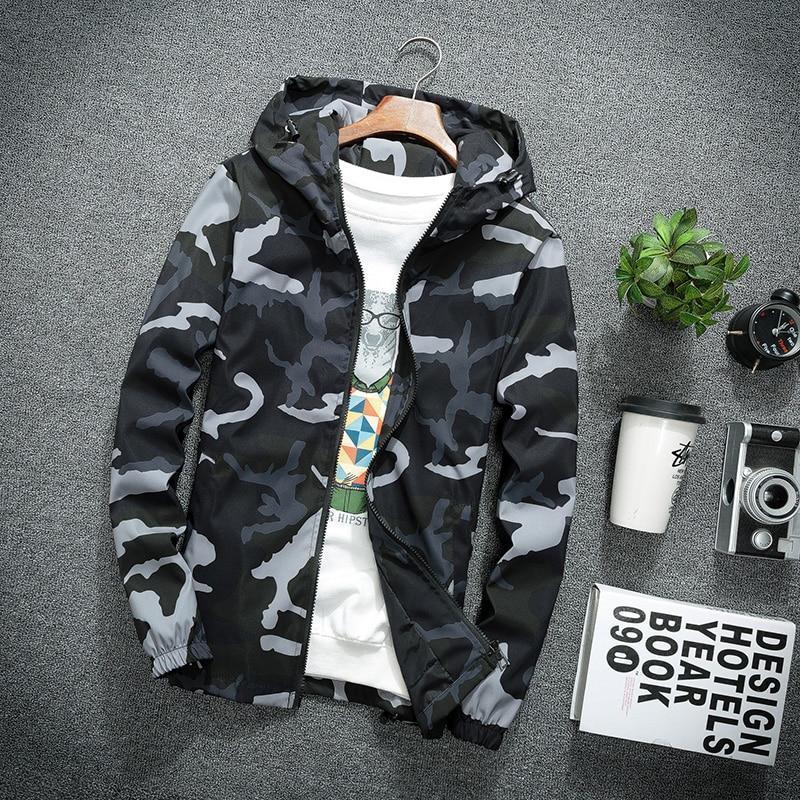 Men's Spring Waterproof Camouflage Hooded Windbreaker