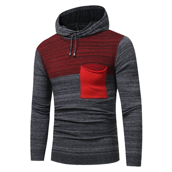 Mens Fashion Hooded Warm Long-Sleeved Pullover Slim Fit Knit Sweater