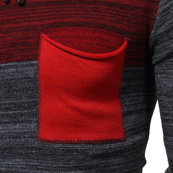 Mens Fashion Hooded Warm Long-Sleeved Pullover Slim Fit Knit Sweater