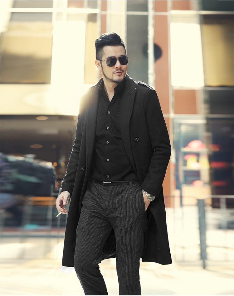 Men's Autumn/Winter European Style Woolen Slim Long Trench Coat