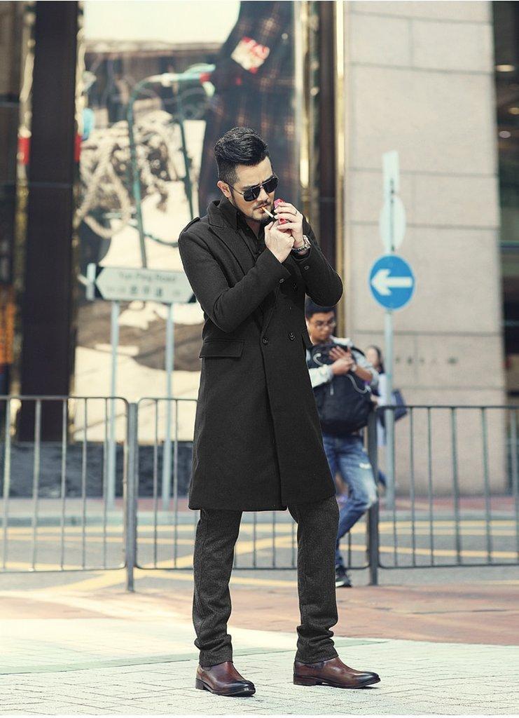 Men's Autumn/Winter European Style Woolen Slim Long Trench Coat