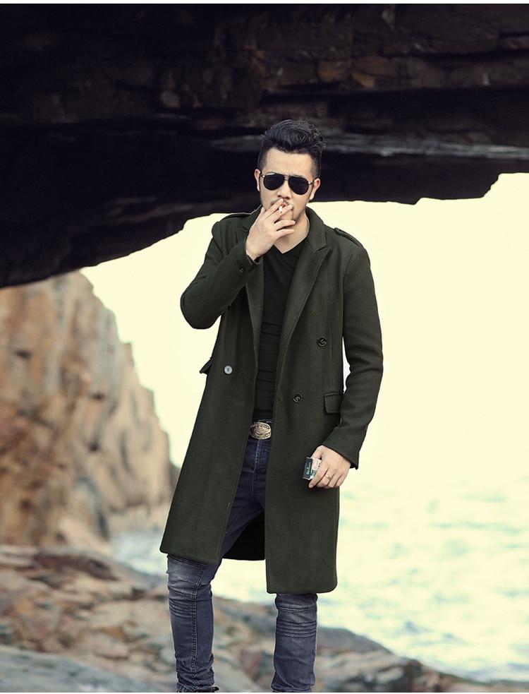 Men's Autumn/Winter European Style Woolen Slim Long Trench Coat