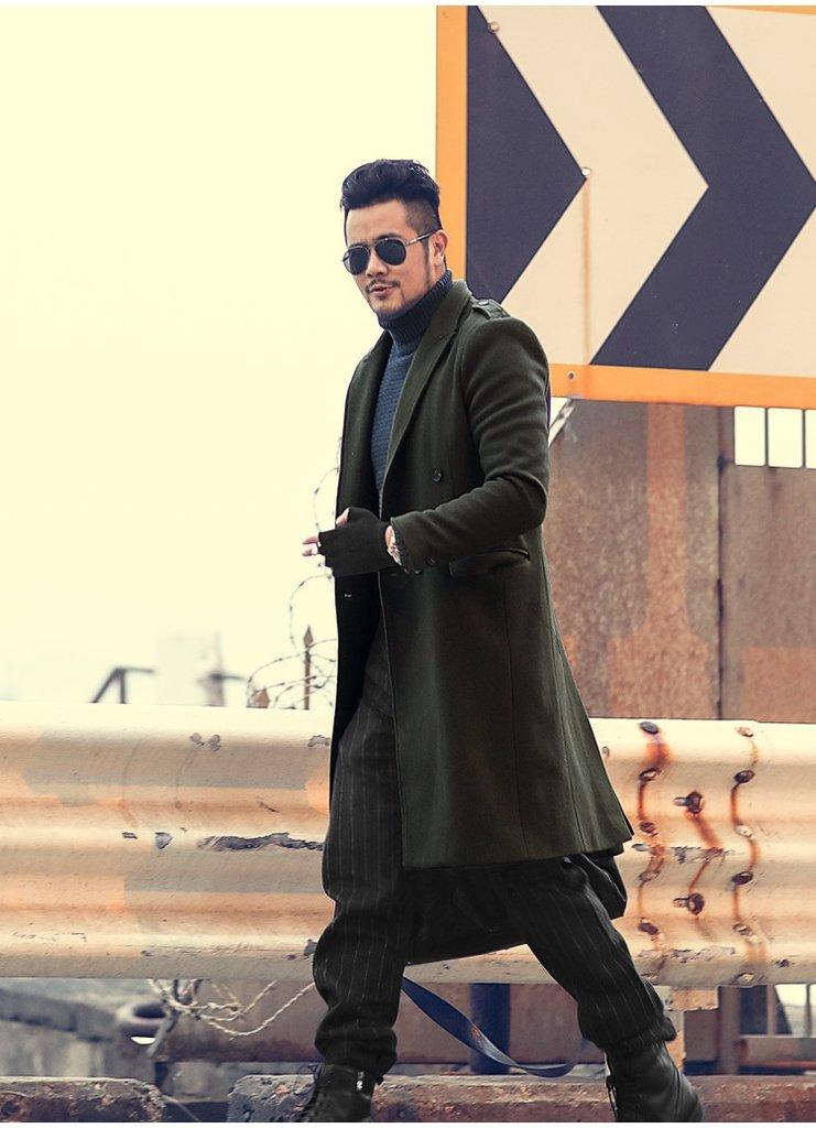 Men's Autumn/Winter European Style Woolen Slim Long Trench Coat