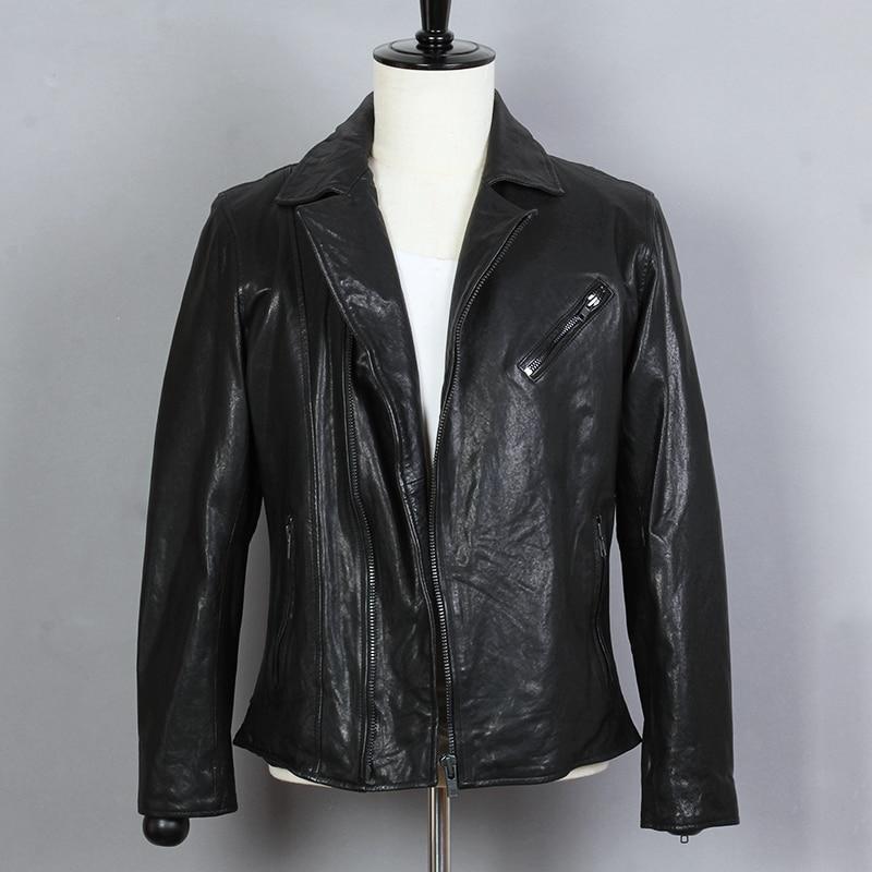 Men's Spring/Autumn Genuine Leather Slim Fit Motorcycle Short Jacket