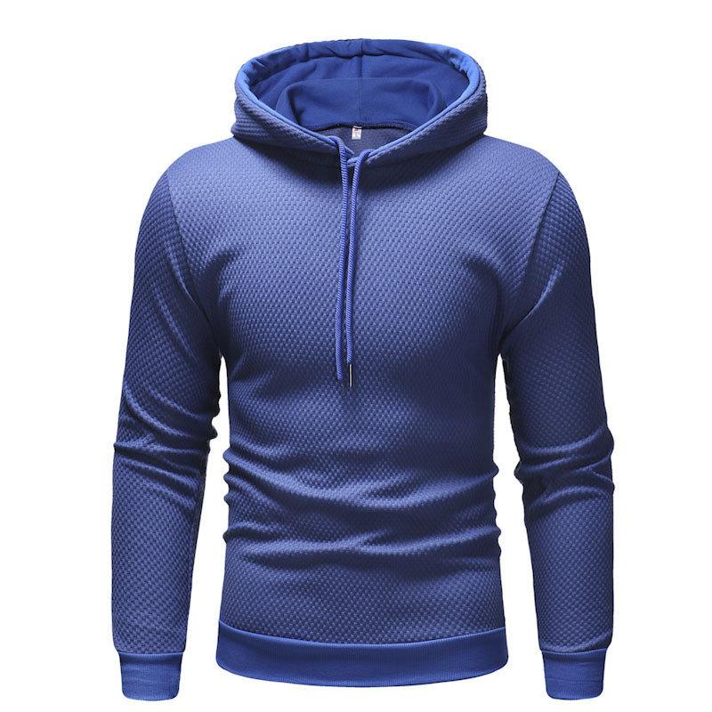 Mens Fall Drawstring Hooded Hoodie Warm Solid Color Long-sleeve Slim Fit Sweatshirt