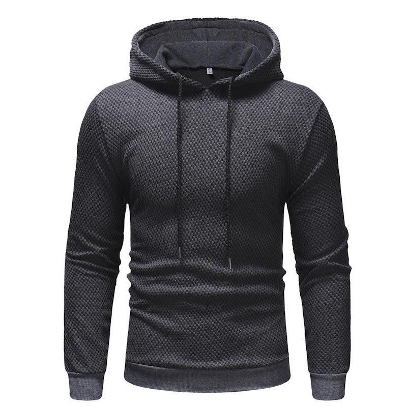 Mens Fall Drawstring Hooded Hoodie Warm Solid Color Long-sleeve Slim Fit Sweatshirt