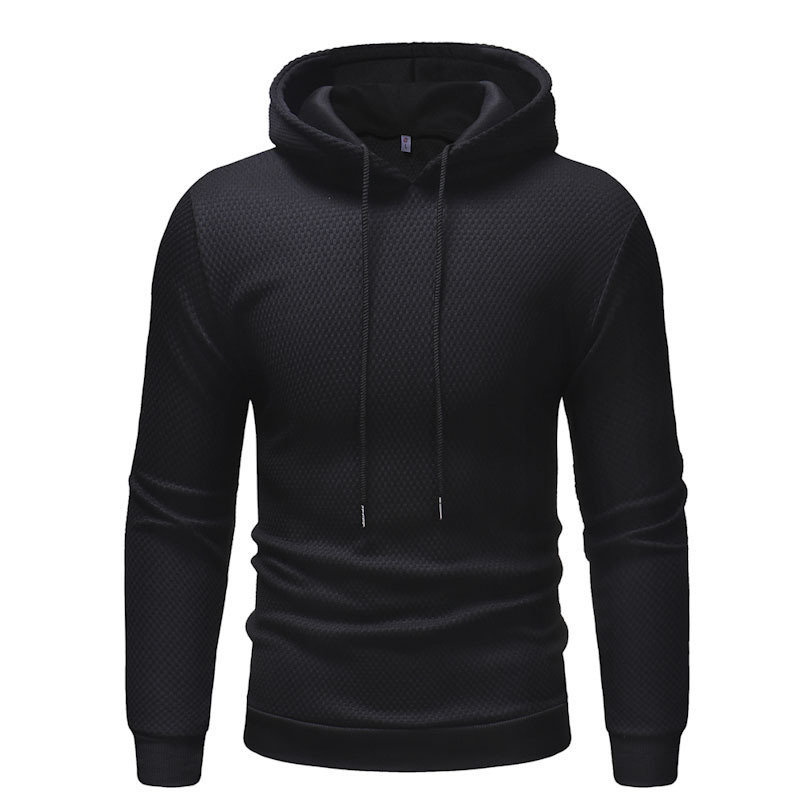 Mens Fall Drawstring Hooded Hoodie Warm Solid Color Long-sleeve Slim Fit Sweatshirt