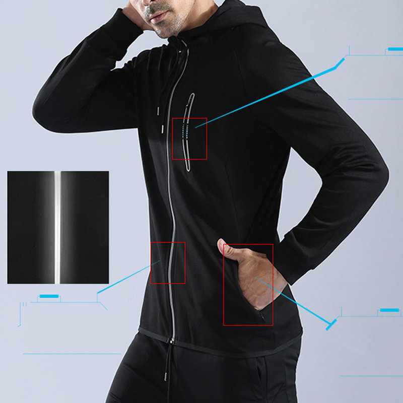 Slim Fit Hooded Solid Color Sport Long Sleeve Drawstring Casual Zipper Hoodies for Men