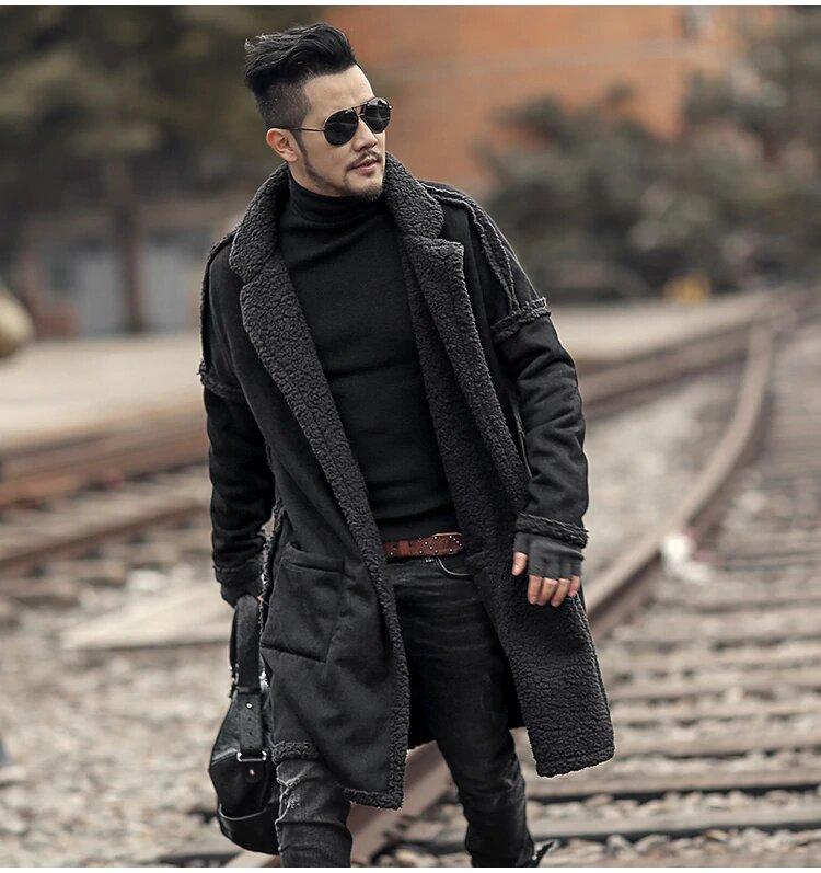 Men's Winter Warm Plush Slim Two-Side Long Furry Coat