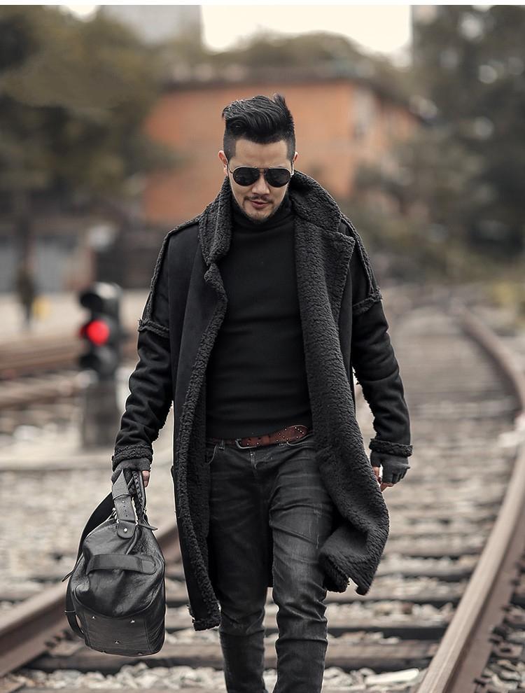 Men's Winter Warm Plush Slim Two-Side Long Furry Coat