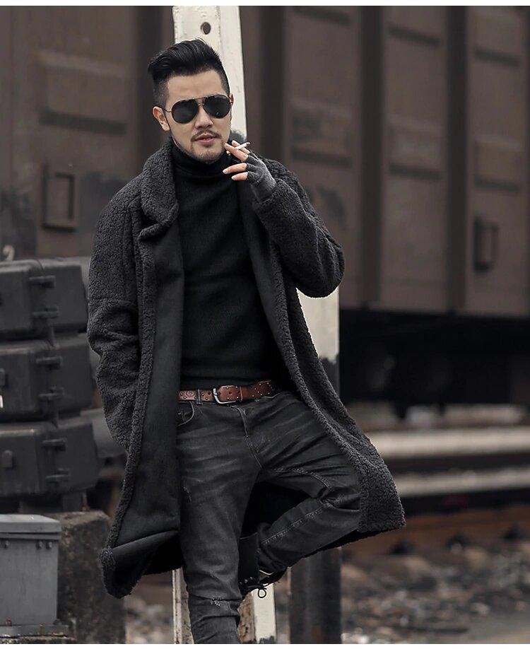 Men's Winter Warm Plush Slim Two-Side Long Furry Coat