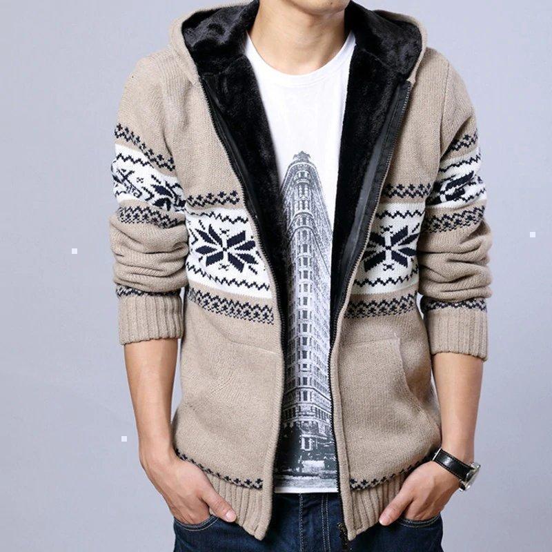 Men's Winter Casual Warm Knitted Hooded Sweater With Zipper